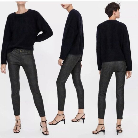 Zara Z1975 Snakeskin Printed Denim Jeans Pants Waxed Finish Sz 6 38 - Picture 2 of 15